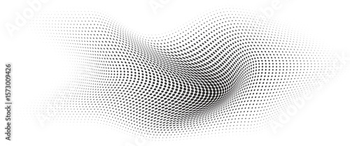 Flowing Wave Dot Halftone Pattern: Curve Gradient Shape on Transparent Background. Suitable for AI, Tech, Network, Digital, Science, and Technology Themes.