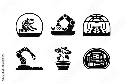 Astronaut robot plant greenhouse technology space exploration