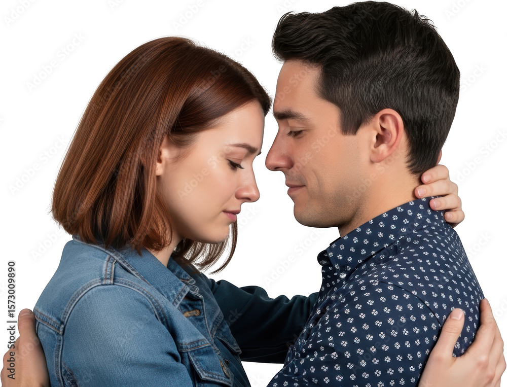 Young couple embraces intimately foreheads touching sharing a moment of connection Young couple embraces intimately foreheads touching sharing a moment of connection