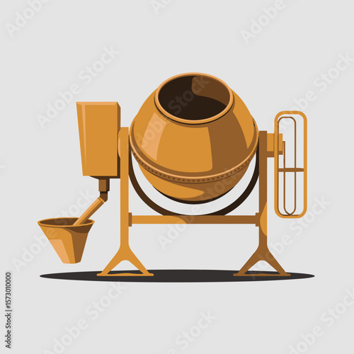 Flat Illustration of a Portable Cement Mixer