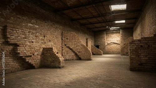 Wallpaper Mural Empty industrial warehouse with brick walls and shadows Torontodigital.ca