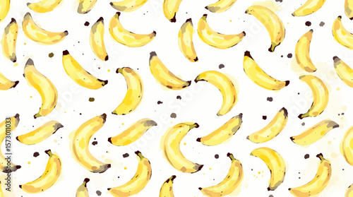 Watercolor background pattern bananas on white background
