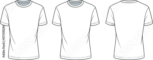 Blank white t-shirt front back side view, clean fashion apparel template, casual clothing flat vector illustration, mockup design