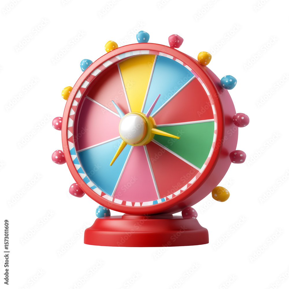 Colorful spinning wheel toy with geometric segments and yellow pointer for fun and play Colorful spinning wheel toy with geometric segments and yellow pointer for fun and play