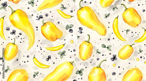 Watercolor pattern yellow pepper on white background vector	