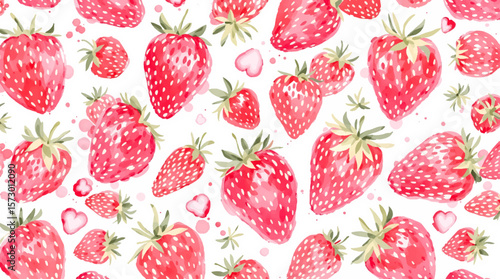 Watercolor pattern strawberries on white background