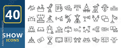 Collection of Forty Show and Entertainment Related Line Icons