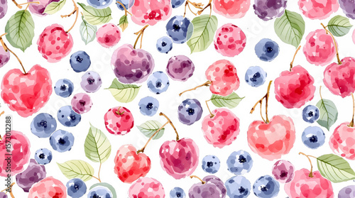 Watercolor background pattern berries on white background