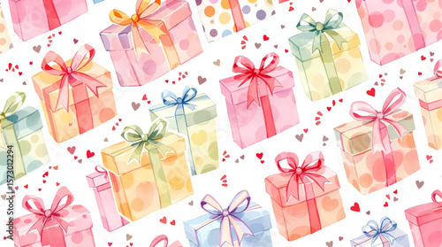 Colorful gift boxes with bows and ribbons for holidays and celebrations