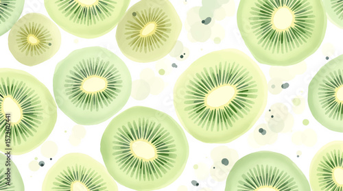 Watercolor background pattern kiwi on white background