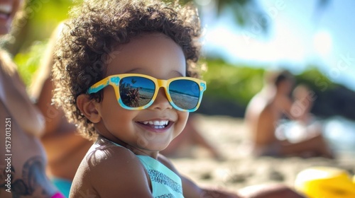 Happy Child in Sunglasses at the Beach.