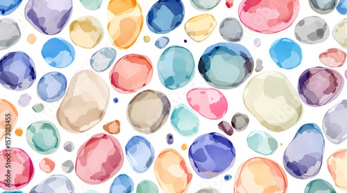Seamless pattern. Sea stone, smooth round pebble, natural gravel with veins. Watercolor illustration on white. For fabric, textile,