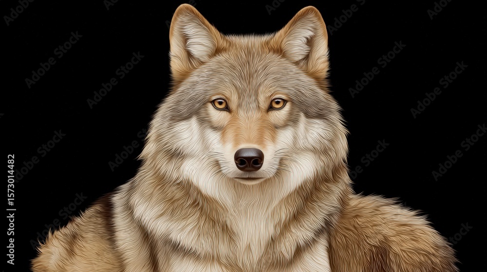 Fototapeta premium A fierce wolf head in a sleek style with intense expression capturing the spirit of the wild in its design
