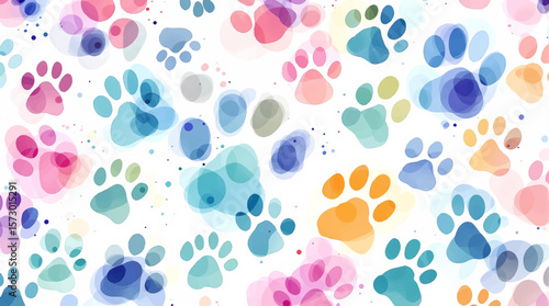 Vibrant Watercolor Paw Prints: A Colorful Canine Canvas	