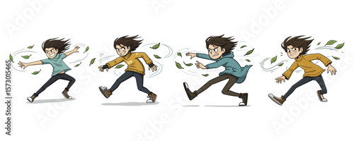 Anime Boy Controlling Wind Power - Supernatural Action Character Set
