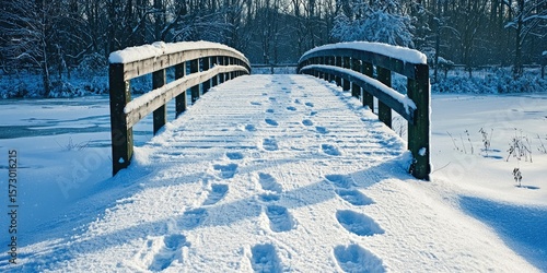 Wallpaper Mural A snowy bridge with footprints leading across Torontodigital.ca
