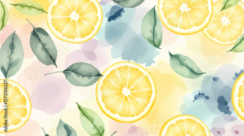 lemon seamless watercolor pattern, botanical