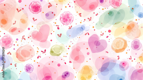 Seamless pink heart pattern with colorful floral elements for decoration and design