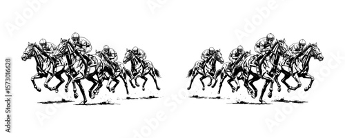 Horse Racing in Action - Jockeys and Horses Graphic Sketch Set