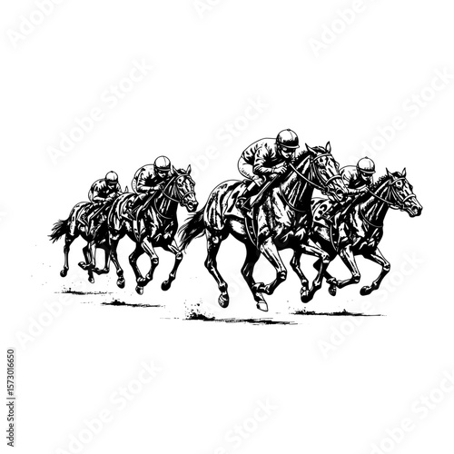 Horse Racing Competition - Galloping Jockeys and Horses Sketch