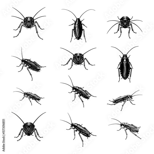 Cockroach Scientific Illustration - Vintage Entomology Engraving Set