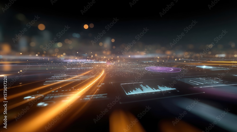 Fototapeta premium Futuristic Data Visualization with Light Trails and Abstract Elements