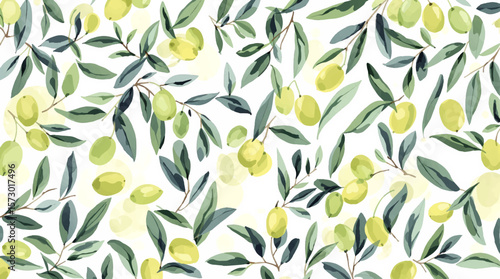 Watercolor pattern olives on white background	