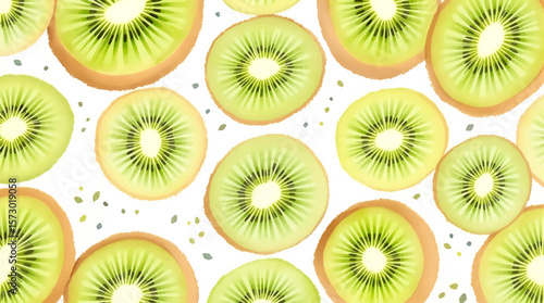Watercolor background pattern kiwi on white background	