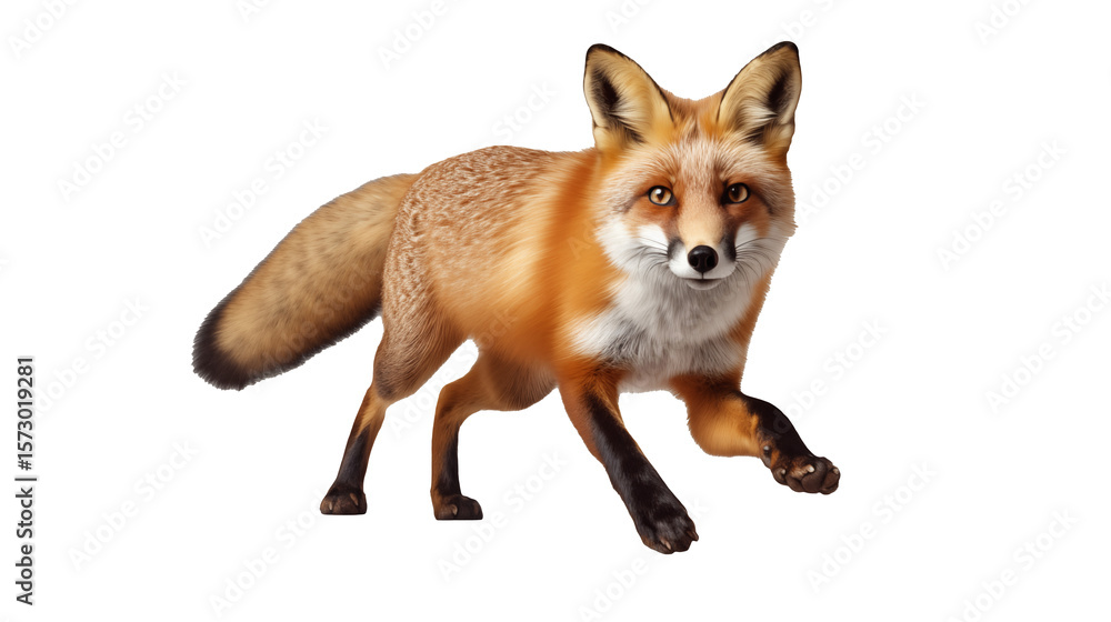 Fototapeta premium A poised red fox strides forward, showcasing its vibrant fur against a transparent background