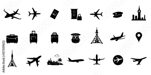 Silhouette Airlines & Air Travel Icons Set