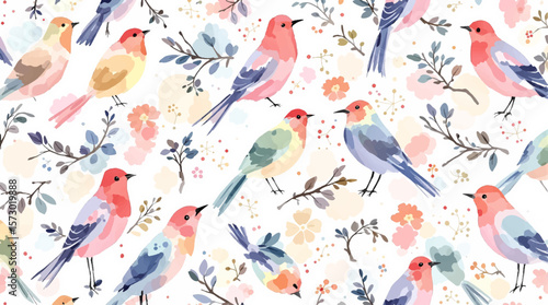 Seamless pattern watercolor birds