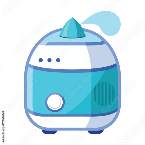 Modern blue and white ultrasonic humidifier emitting a gentle mist of vapor
