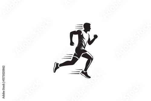 Dynamic Silhouette of a Runner in Motion.A bold, black and white silhouette of a man running, conveying speed and athleticism.