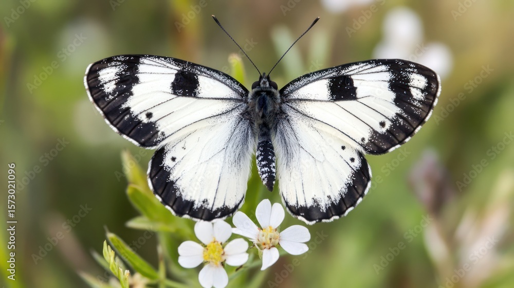 Fototapeta premium Melanargia galathea, Black and White Butterfly on Flower