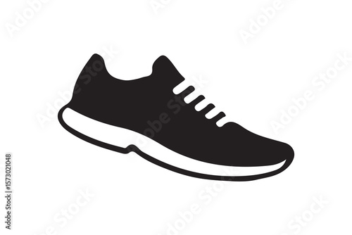 Stylish black silhouette of a running shoe.This clean, simple vector graphic depicts a black running shoe.