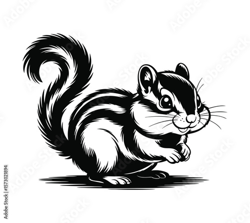 Chipmunk Illustration in a Classic Engraved Style, Monochrome Rodent Graphic