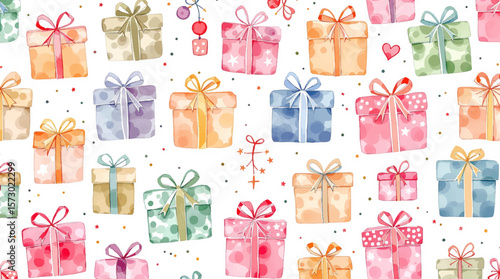 Seamless pattern watercolor gift boxes