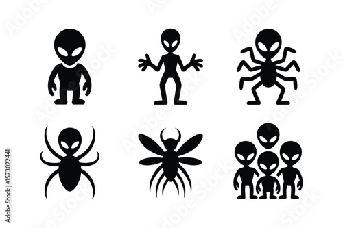 Alien silhouettes with multiple limbs and insectoid forms extraterrestrial creature
