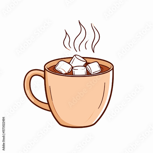 Beige Mug Overflowing with Marshmallows and Steam in a Sweet Winter Hot Chocolate Beverage Illustration Graphic Isolated on White