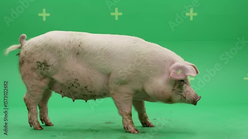 Pig on Green Screen: Farm Animal Ready for Compositing