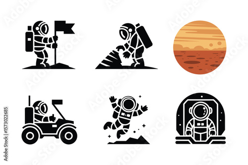 Astronauts exploring planets and space exploration rover