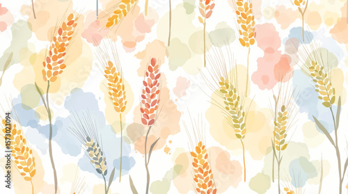Wheat field, seamless texture pattern with hand drawn ears