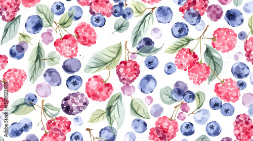 Seamless vector pattern with berries. Watercolor background. 
