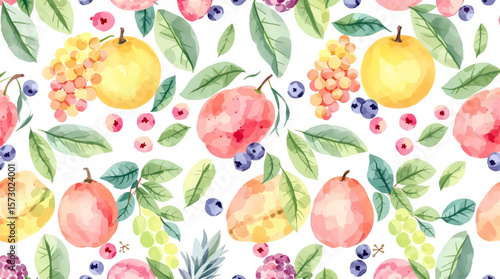 Seamless fruit pattern with apples pears and other summer fruits in a colorful vector design