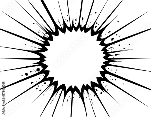 Black and white comic book explosion suitable for graphic design projects, comic book illustrations, and explosionthemed designs for various media.
