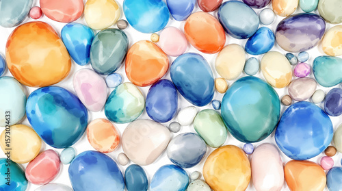 Seamless pattern. Sea stone, smooth round pebble, natural gravel with veins. Watercolor illustration on white. For fabric, textile,