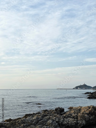 Blue sky and blue sea meet horizon, clear and clean seascape, beautiful coastal natural landscape background, Yeongdeok, South Korea - 푸른 하늘과 푸른 바다가 맞닿은 수평선, 맑고 깨끗한 바다 풍경, 아름다운 해안가 자연 경관 배경, 영덕, 한국