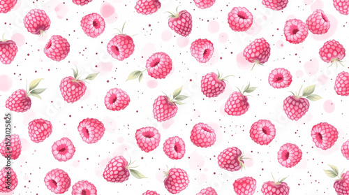 Watercolor pattern featuring raspberries white background	