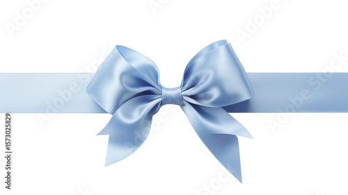 Sky blue satin ribbon bow isolated on transparent background  offers elegant design element.