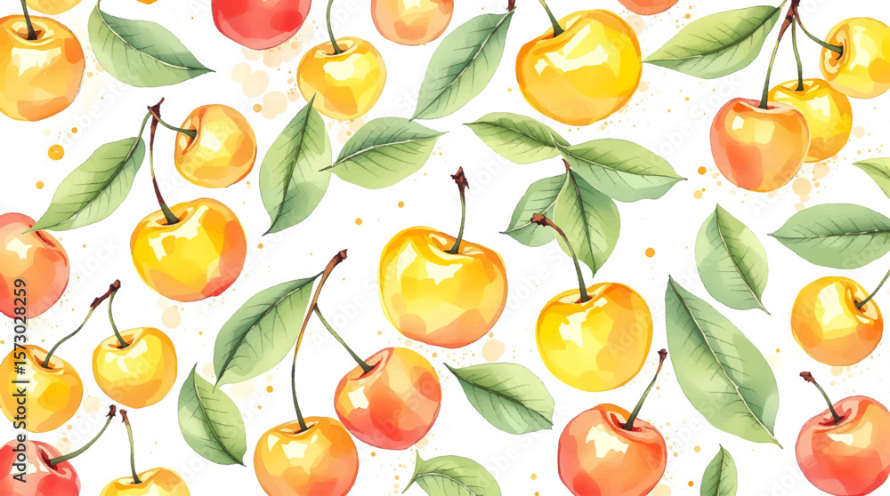 Obraz premium Watercolor pattern cherries are yellow